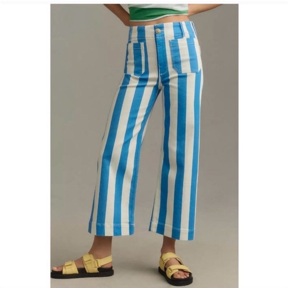 Anthropologie Nwt The Colette Striped Cropped Wide-Leg Jeans by Maeve Size 34